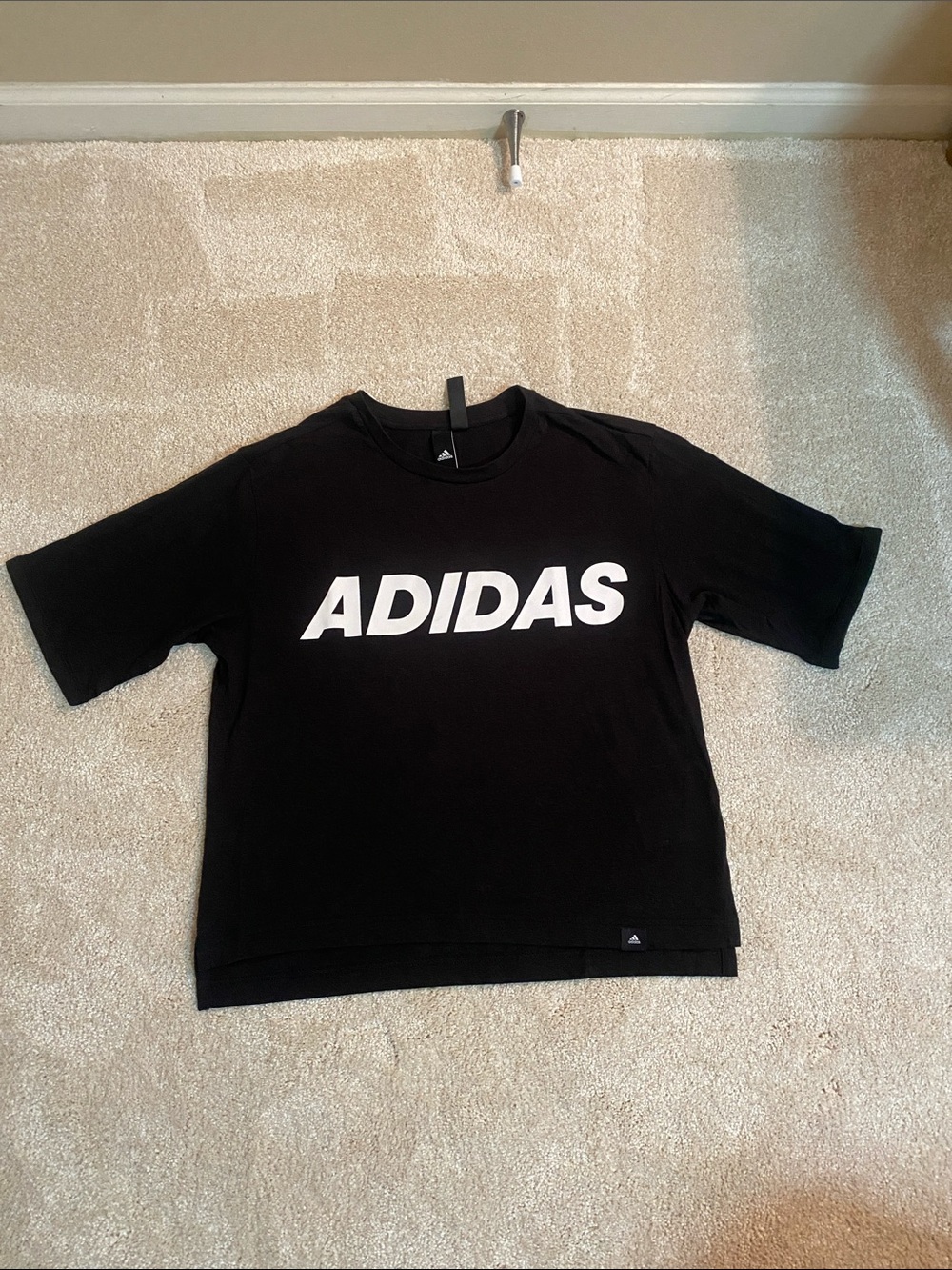 adidas Black Tee with White Logo - Hip Length Short Sleeve